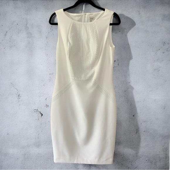 VTG Y2k CACHE Classic Ivory Beaded Bodycon Dress Corporate Chic Elegant White 2 - Picture 2 of 14